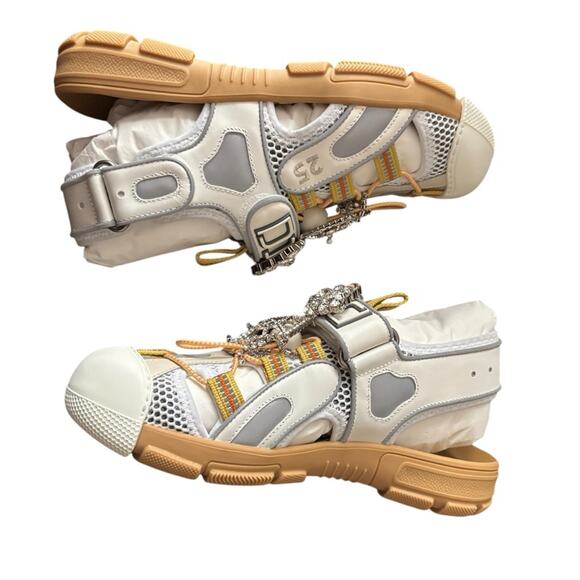 Gucci White and Gray Tinsel Sport Sandals Size 37